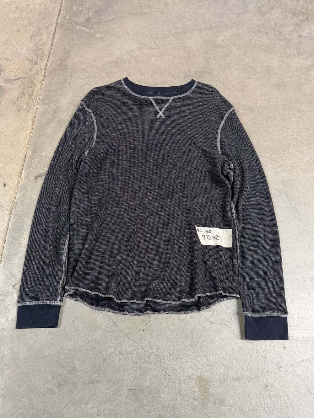 Helix Y2K Vintage Black Waffle Knit Thermal Long Sleeve Shirt XL